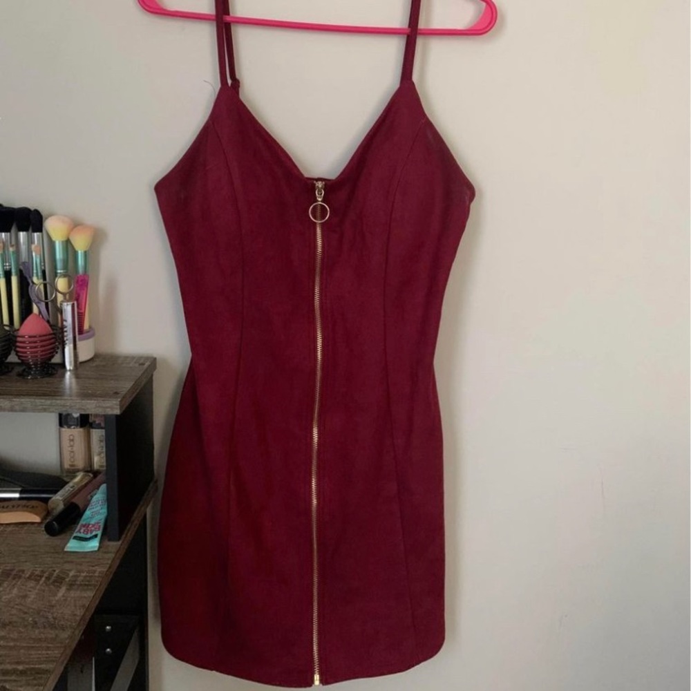 Red Velvet zip up dress